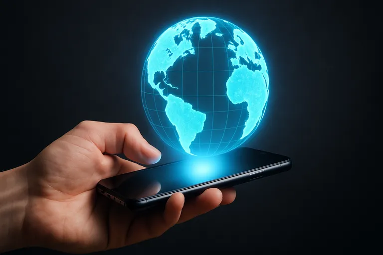 Móvil proyectando un globo terráqueo como símbolo de la cobertura roaming internacional.
