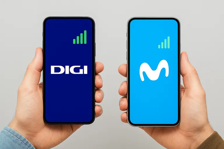 Comparativa móvil entre Digi y Movistar con colores corporativos reales