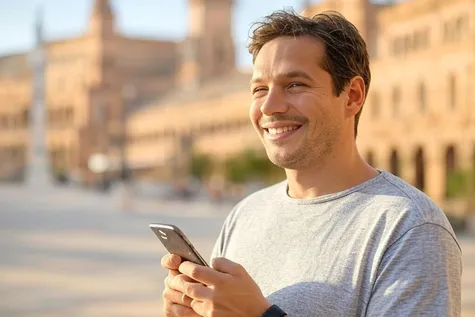 Persona feliz porque tiene una mejor cobertura al haber cambiado de operador.
