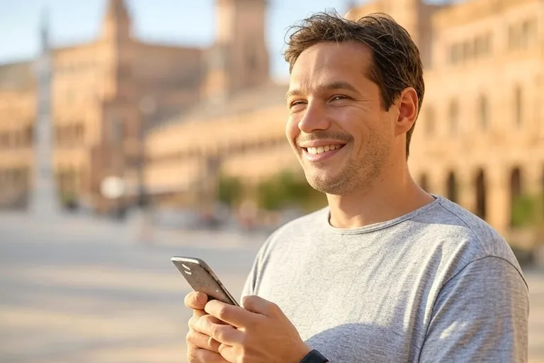 Persona feliz porque tiene una mejor cobertura al haber cambiado de operador.