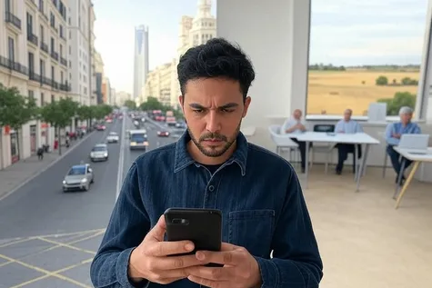 Hombre con su smartphone disfrutando de la mejor cobertura móvil en exteriores e interiores.