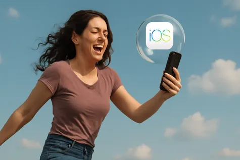 Mujer feliz con cobertura en su iPhone
