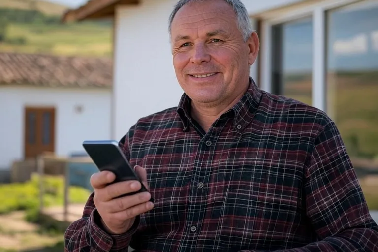 Un hombre con su smartphone, en el que tiene la mejor cobertura posible para la zona en la que vive.