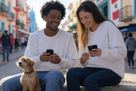 Dos personas navegan por internet en un país de Latam.