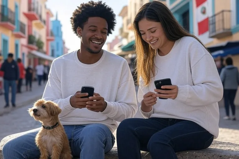 Dos personas navegan por internet en un país de Latam.