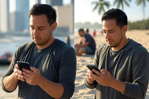 Persona con su móvil en distintos países: quiere una tarifa con buena cobertura internacional.