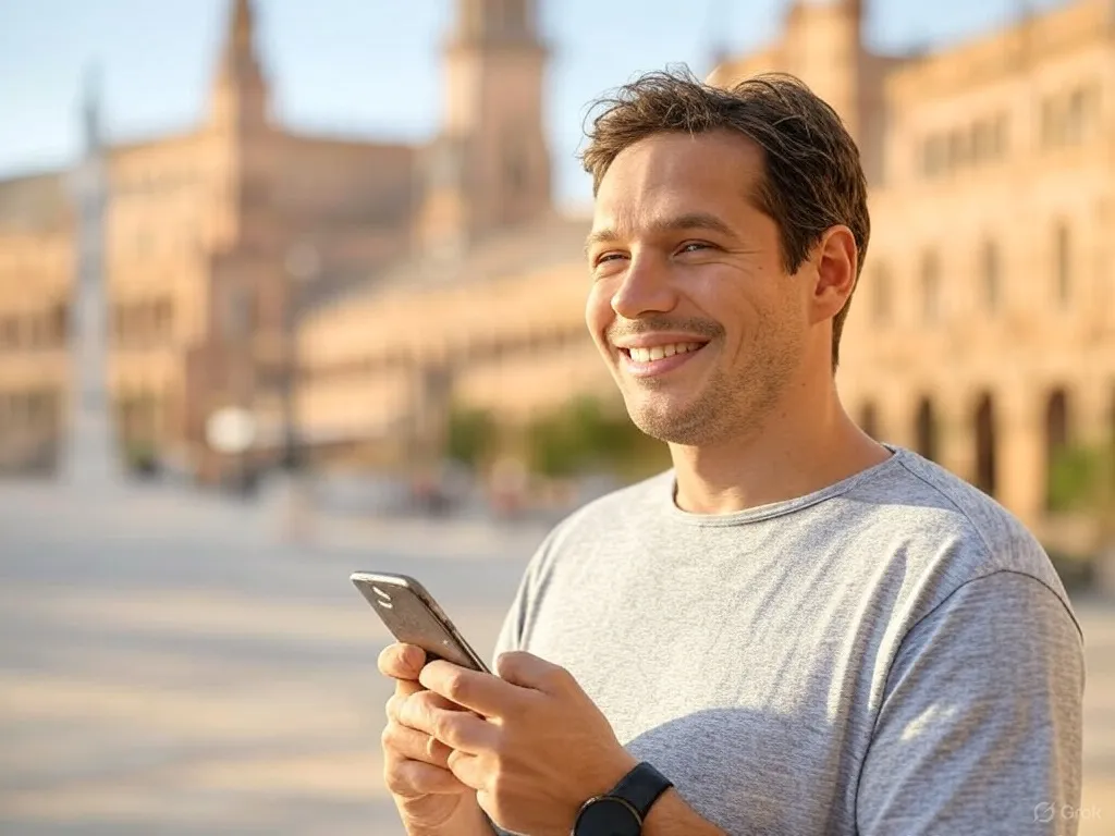 Persona feliz porque tiene una mejor cobertura al haber cambiado de operador.
