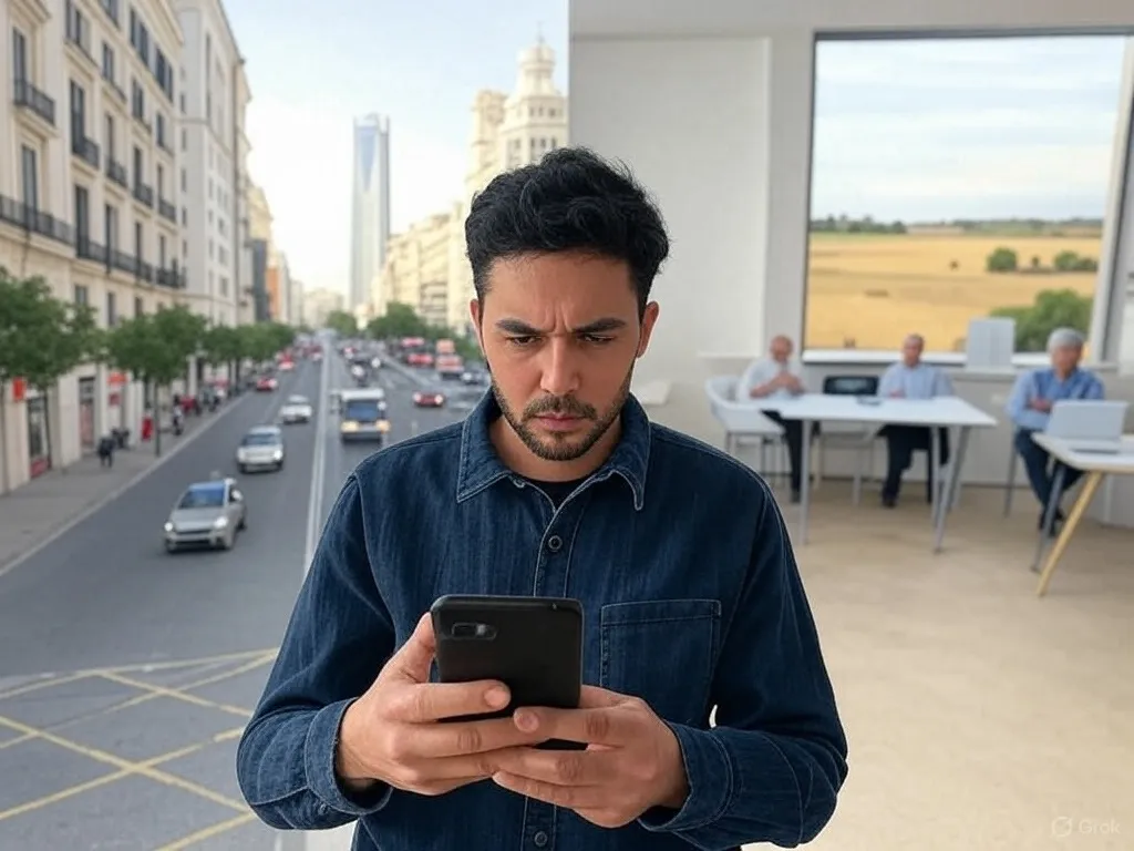 Hombre con su smartphone disfrutando de la mejor cobertura móvil en exteriores e interiores.