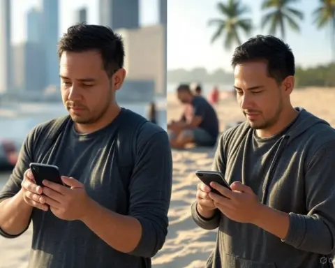 Persona con su móvil en distintos países: quiere una tarifa con buena cobertura internacional.