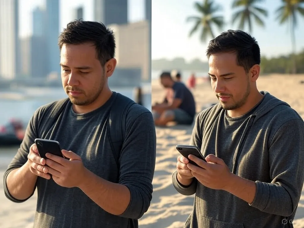 Persona con su móvil en distintos países: quiere una tarifa con buena cobertura internacional.