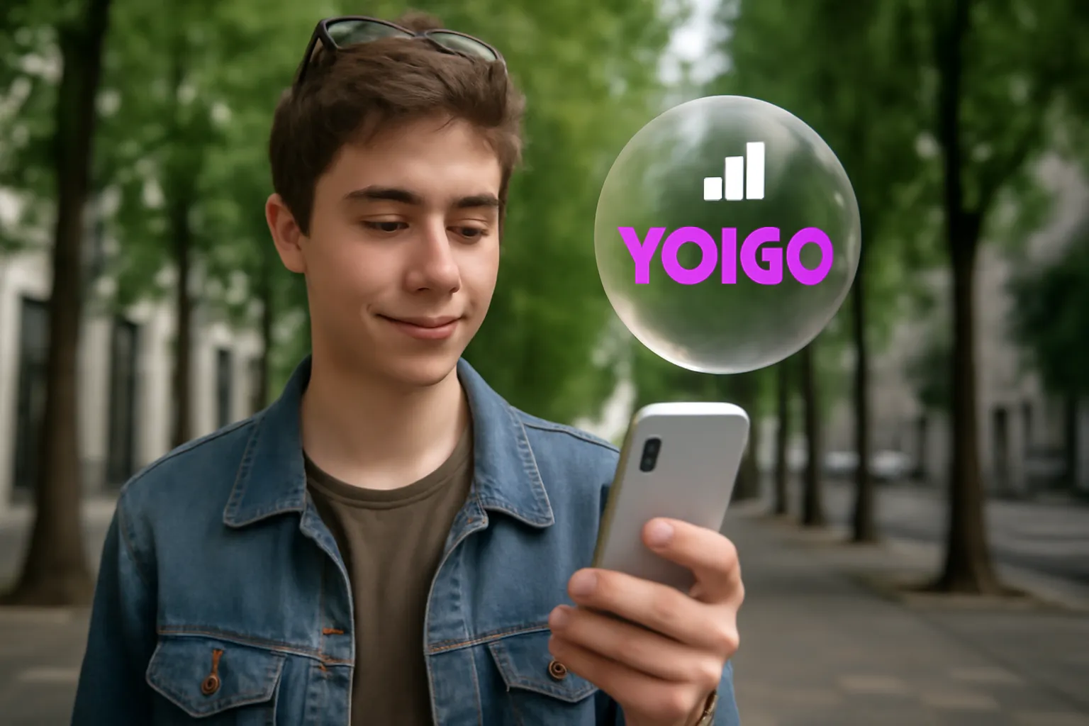 Adolescente usando cobertura Yoigo