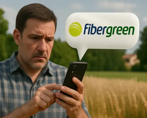 Hombre en el campo disfruta de cobertura fibergreen.