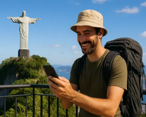 Hombre disfruta de cobertura móvil durante su viaje a Brasil.