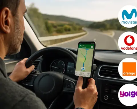 Conductor en carretera comprueba su cobertura