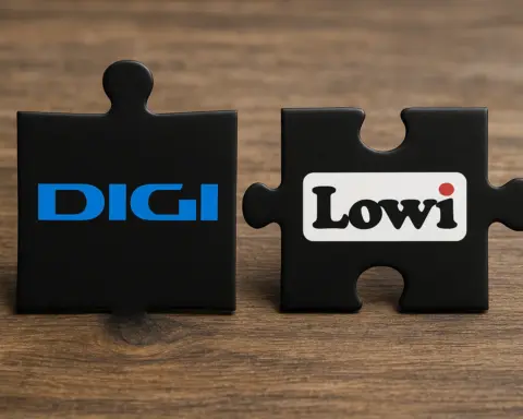 Piezas de puzle con los logos de DIGI y Lowi sobre una mesa, simbolizando la comparación entre ambos operadores low cost del mercado español.