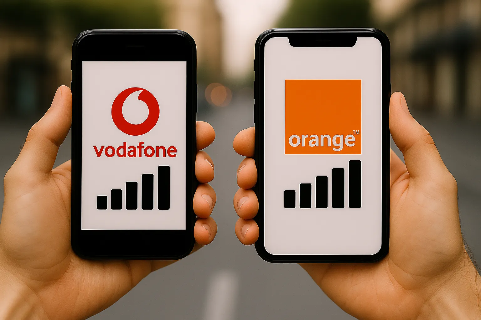 Comparativa de señal móvil entre Vodafone y Orange en dos teléfonos reales
