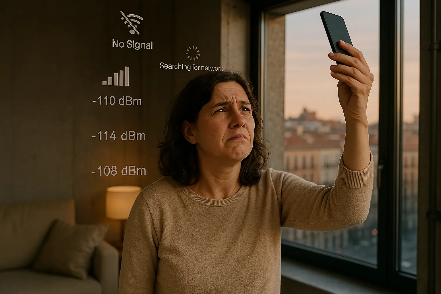 Una persona en un edificio en el que no hay cobertura.