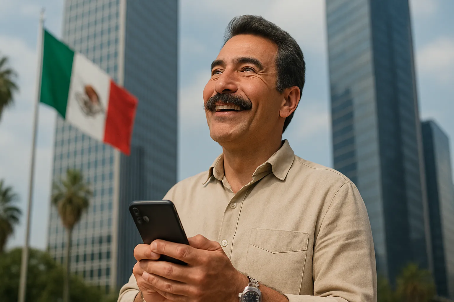 Hombre con buena cobertura móvil en México.