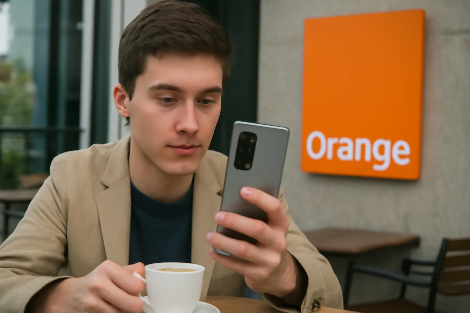 Joven usando cobertura de Orange