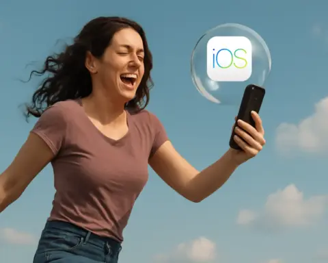 Mujer feliz con cobertura en su iPhone